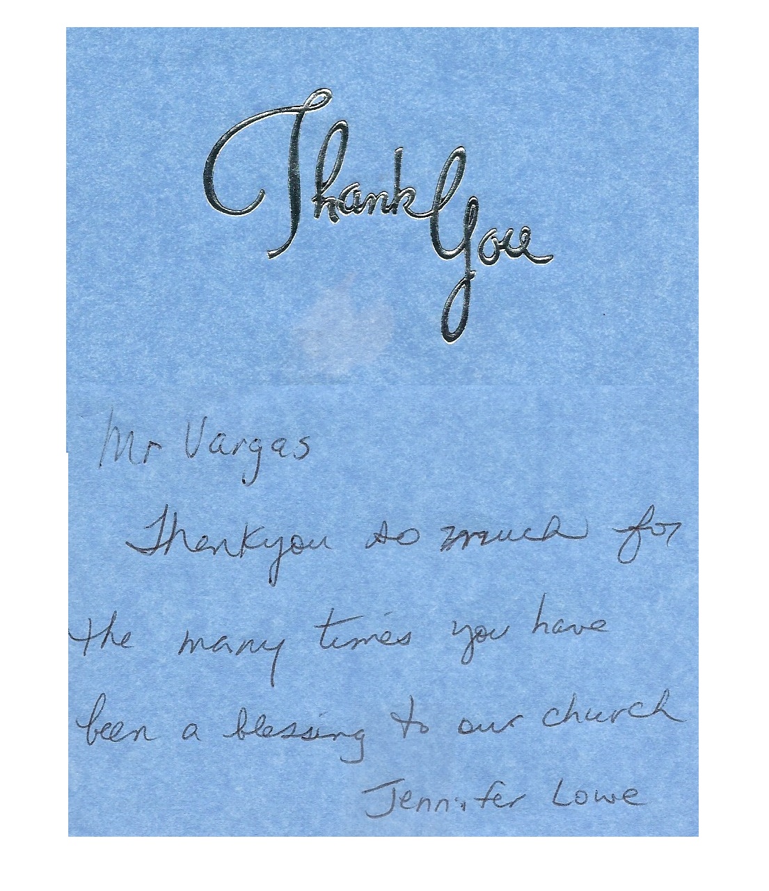 a card we recieved from a happy customer