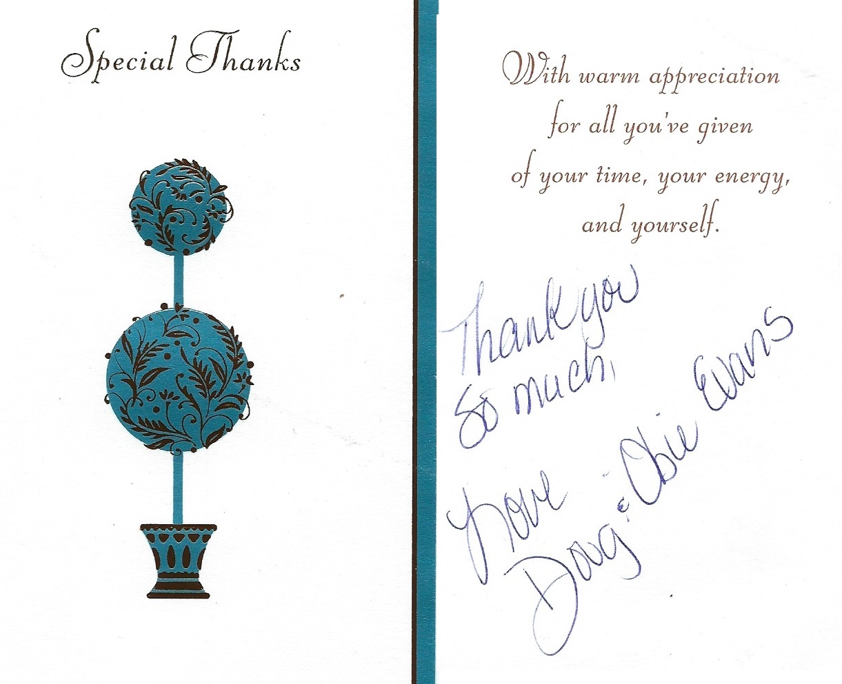 A thank you card from a satisfied customer